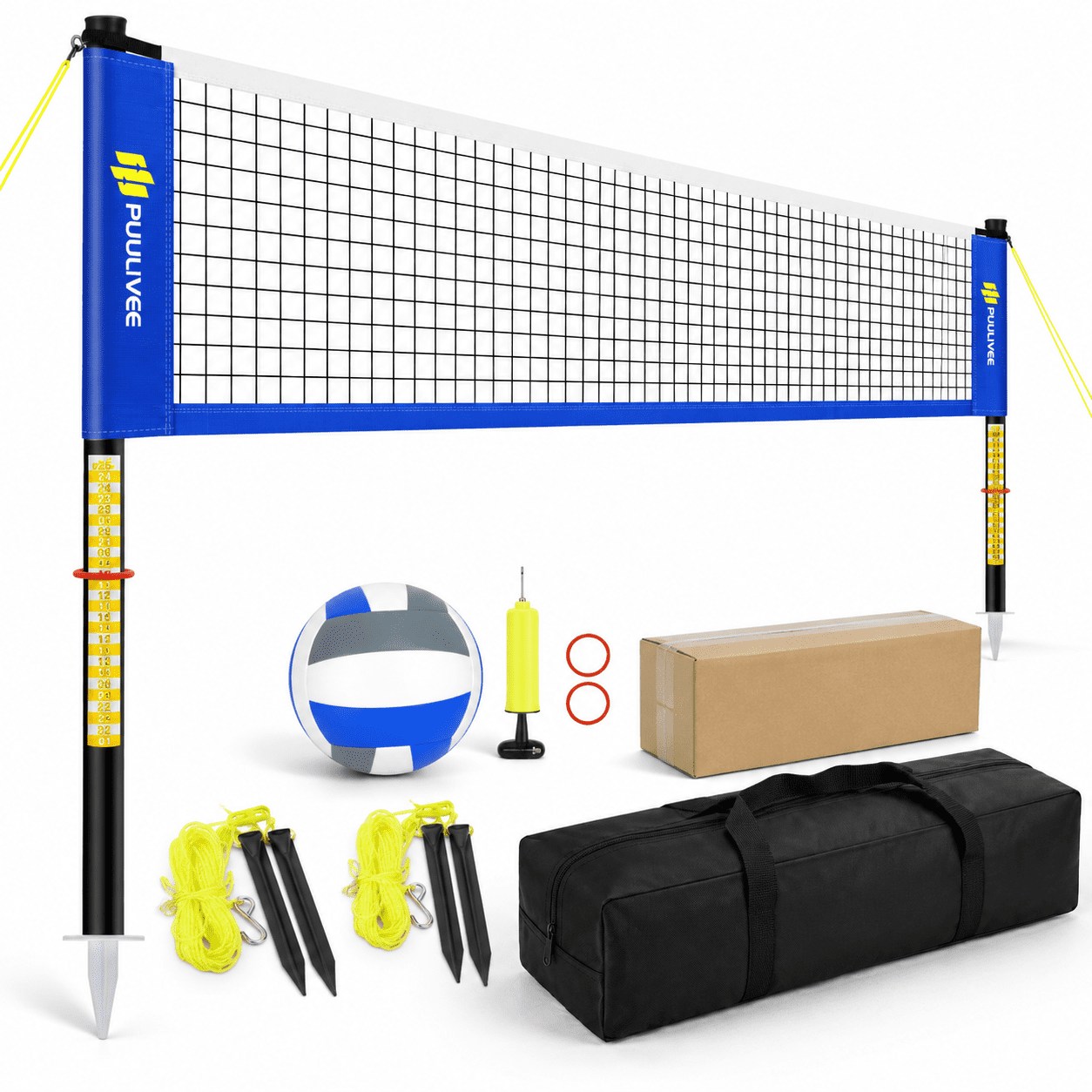 16FT Blue+White Outdoor Volleyball Net System for Yard and Beach Play ...