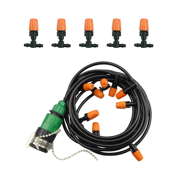 16FT Garden Mist Irrigation System Kit, 1/4 Inch Hose with 5 Misters, Automatic Atomizing Watering Set for Greenhouse, Patio, Plants & Disinfection