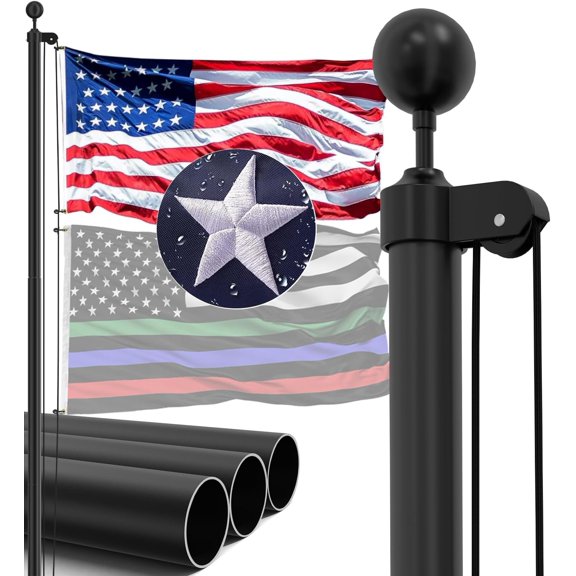 16FT Heavy Duty Flag Pole, 13-Gauge Aluminum,90MPH Wind Tested | Extra Thick Flagpole Kit for House USA Flag & All Hardware to Fly Two Flags Great for Patriotic Displays & Gift Giving