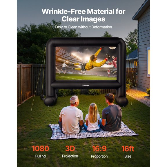 16FT Inflatable Movie Screen,Inflatable Projector Screen with Portable Storage Bag,16:9 Easy Set Up Movie Projection for Outdoor Backyard,Home Theater,Theme Party