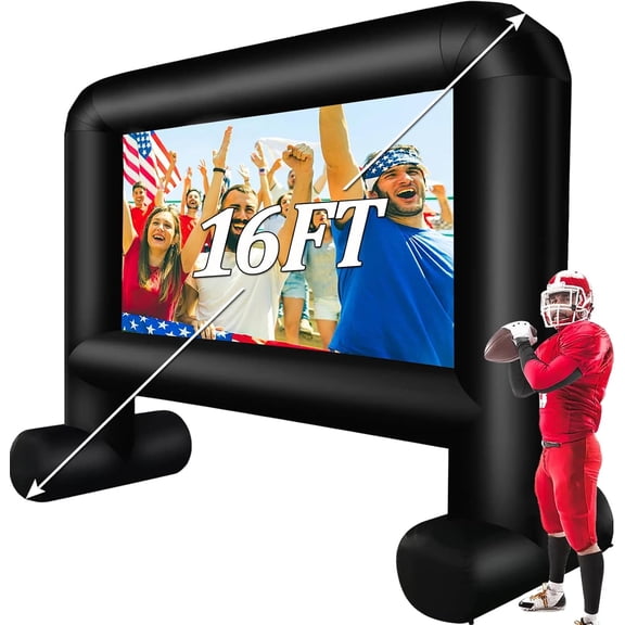 16FT Inflatable Movie Screen Outdoor, Blow up Projector Screen Support Front & Rear Projection for Backyard Outdoor Movie Night Barbecue Pool Party with Blower and Carry Bag