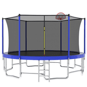 16FT Kids Trampoline with Hoop - Outdoor Trampoline W/Enclosure Net & Ladder, XXL Round Trampolines with Steel Support, Max Weight Capacity 1320LBS