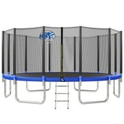 16FT Kids Trampoline with Hoop - Outdoor Trampoline W/Enclosure Net & Ladder, XXL Round Trampolines with Steel Support, Max Weight Capacity 1323LBS
