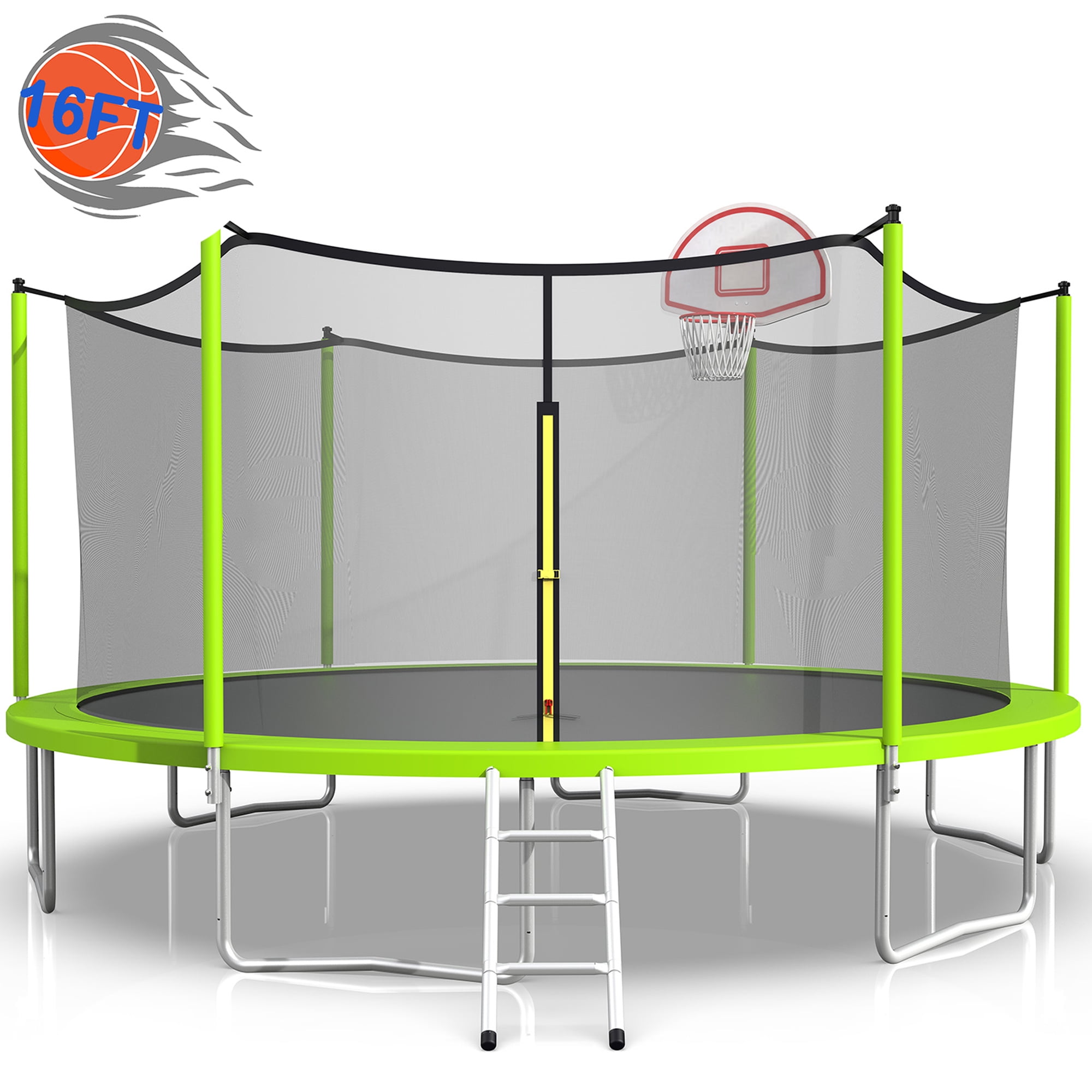 16FT Kids Trampoline with Hoop Outdoor Trampoline W/Enclosure Net