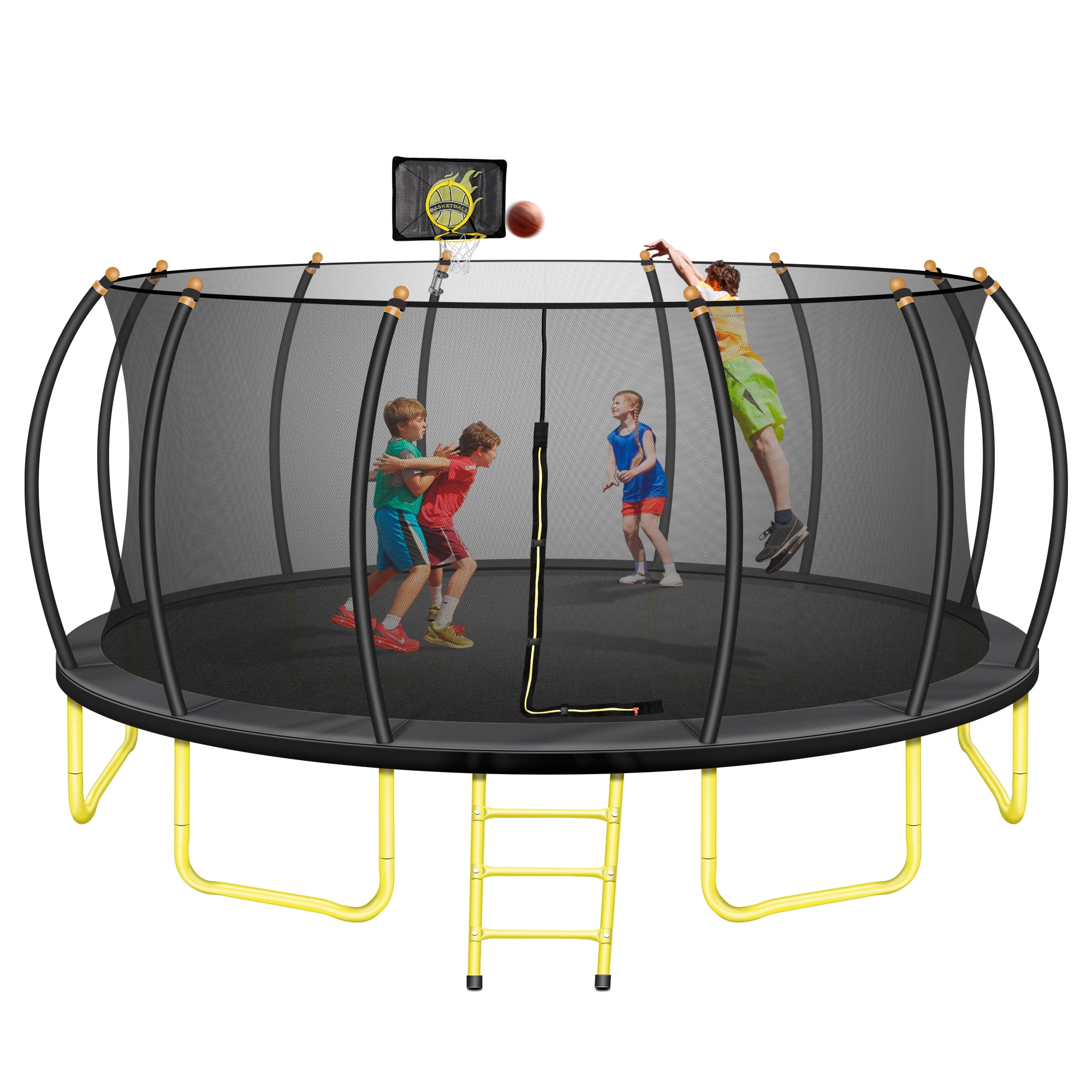 16FT Outdoor Trampoline, Pumpkin Trampolines with No Screws