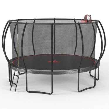 16FT Pumpkin Trampoline, Recreational Trampoline Outdoor with Basketball Hoop, Enclosure Net, Inflator and Ladder, Heavy Duty Trampoline for Children and Adults, Black Red