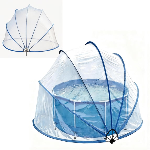 16FT Retractable Pool Cover with Fiberglass Poles, Transparent PVC Film Pool Enclosure, Outdoor Pool Fence for Above-Ground Pools, Quick Installation, Solar Heating & Debris Protection