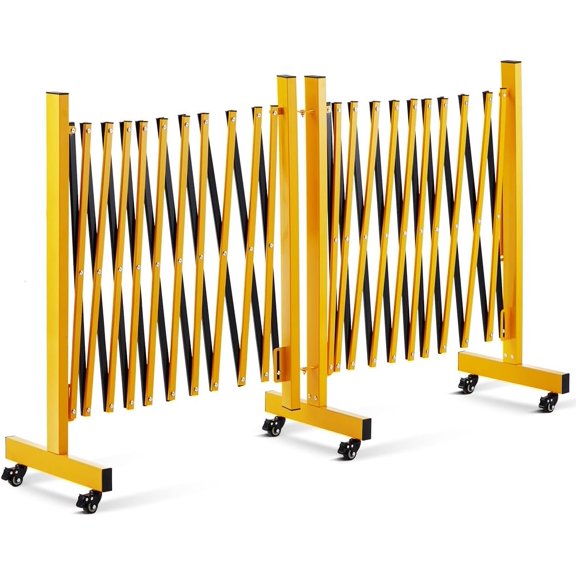 16FT Retractable Scissor Gate Barrier Folding Safety Barricade Lockable Swivel Casters Pivot Design Crowd Control Yellow