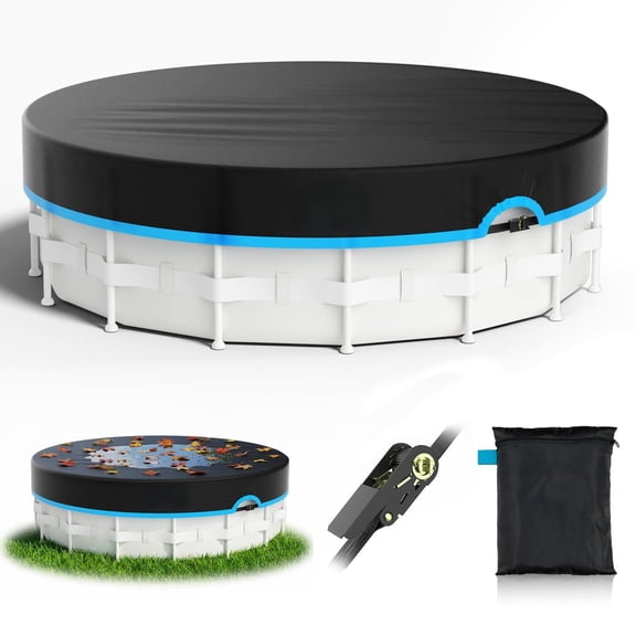 Seralis 16' Round Pool Cover with Winch & Cable Solar Cover for Above Ground Pools UV Resistant Waterproof Blue