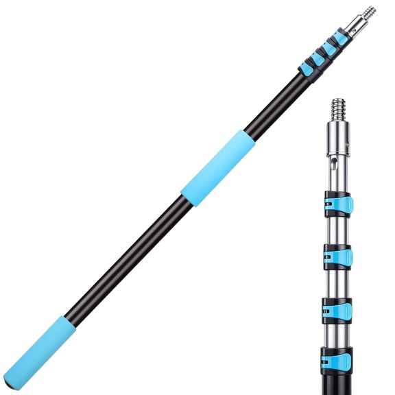 16FT Telescoping Pole, Aluminum Extension Pole with Flip-Tab Lock, Multi-Purpose Extendable Pole for Paint Roller, High Dusting, Window Washing, Gutter Cleaning Tools, Non-Slip Foam Grip