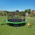 thumbnail image 1 of 16FT Trampoline with Slide, SEGMART Recreational Trampoline with Basketball Hoop and Ladder, Heavy Duty Outdoor Backyard Trampoline with Net for Kids and Adults, Green, 1 of 9