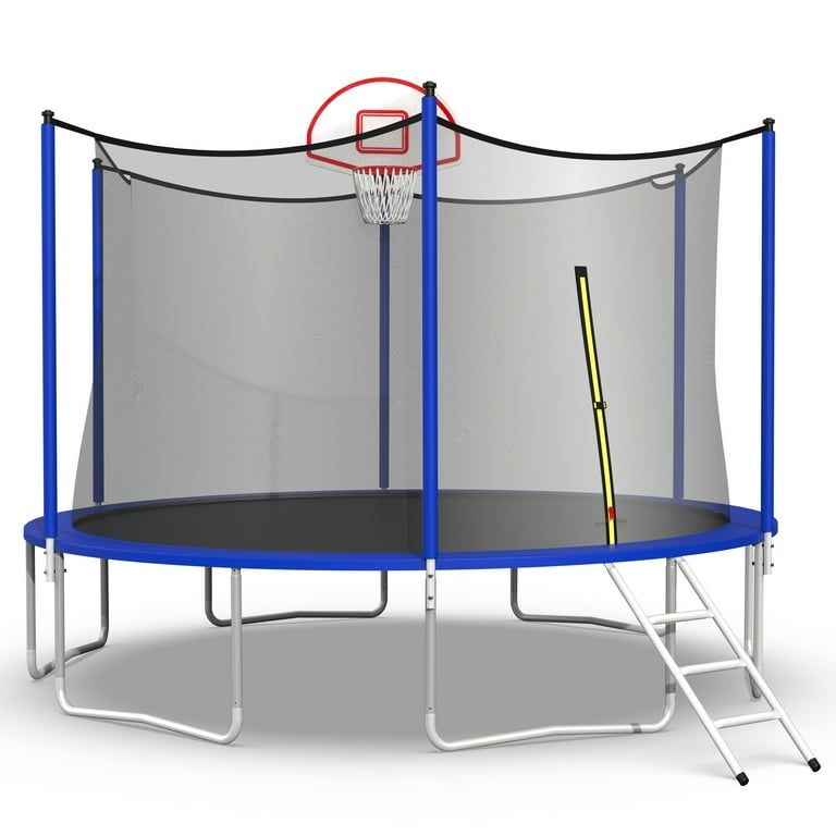 16FT Trampoline with Basketball Hoop Ladder and Safety Enclosure Net D7703
