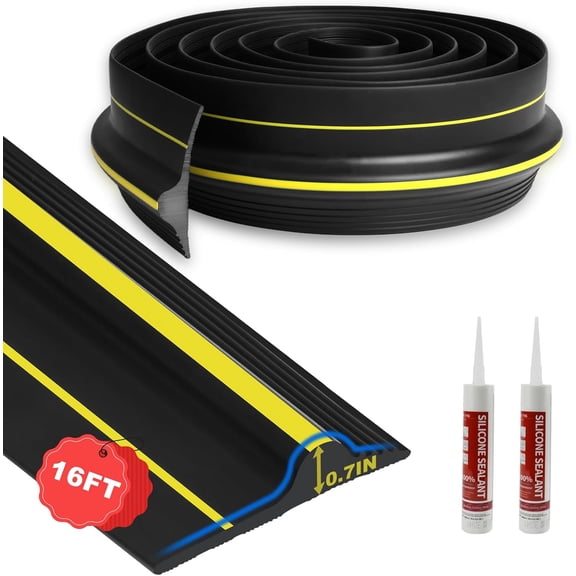 16FT Universal Garage Door Bottom Threshold Seal Strip with 2 Adhesives, 2025 Upgrade 0.7'' in Height Weatherproof Rubber DIY Weather Stripping Replacement for Garage Door