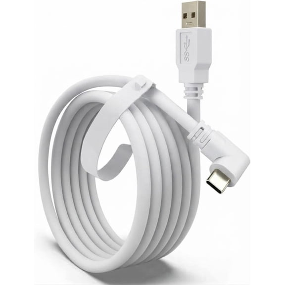 16FT VR Link Cable for Meta Quest 3S/3/2 & Pico, USB 3.0 Gen1 5Gbps High-Speed Data Transfer & Stable Power Cord, 90° Right-Angle PC VR Gaming Cable (Black/White)