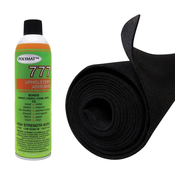16FT X 3.75FT BLACK SPEAKER BOX CARPET +1 777 CAN SPRAY GLUE ADHESIVE