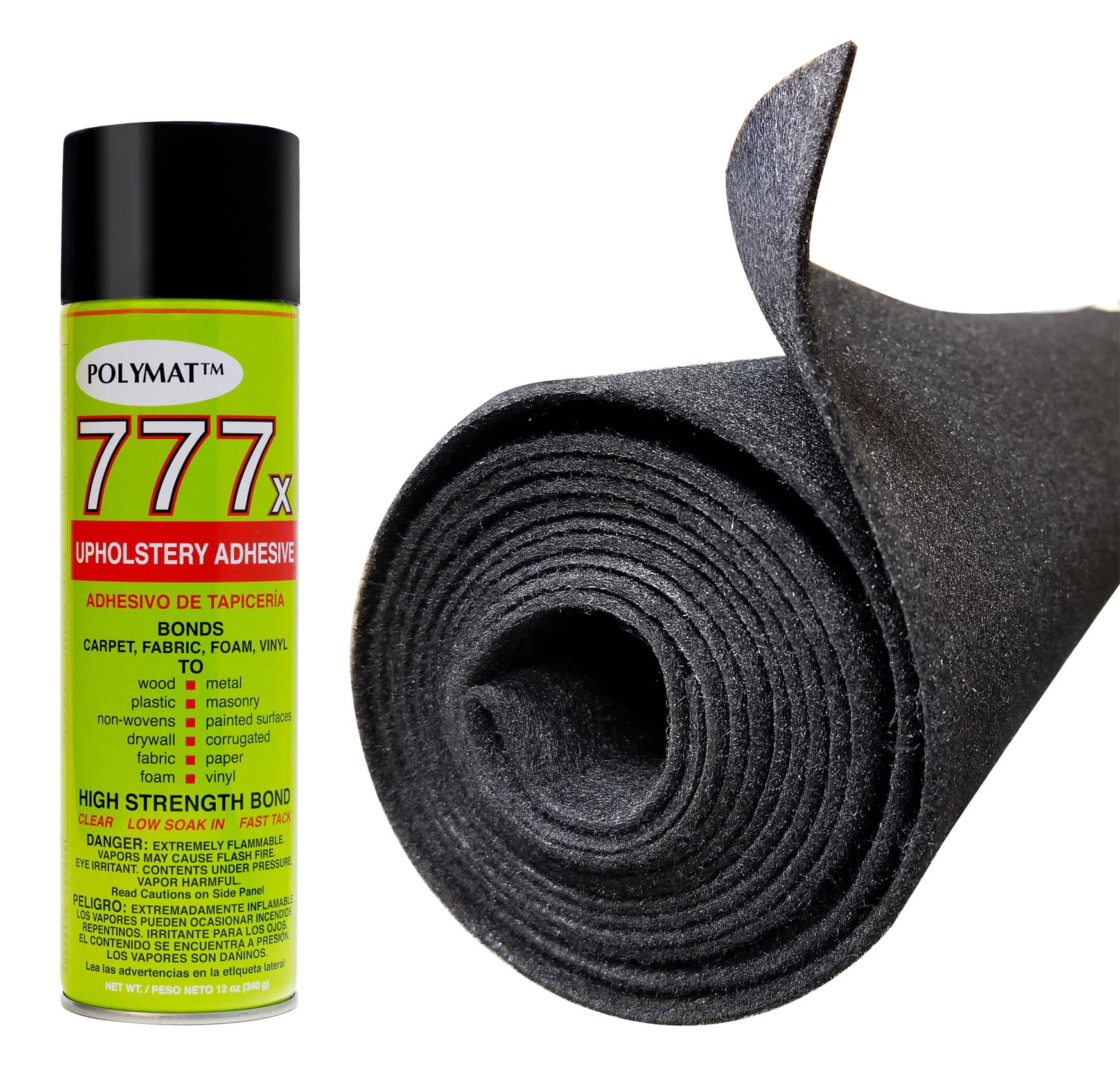 16FT X 3.75FT Charcoal + 777 Spray Glue for Box Car Audio