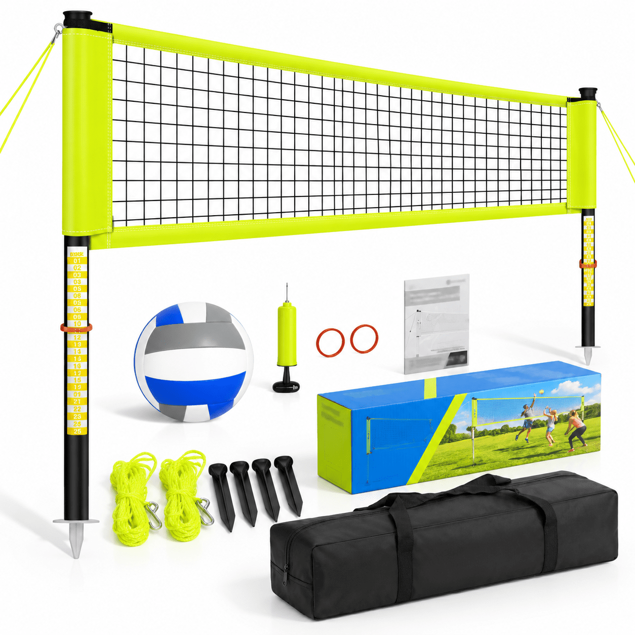 16FT Yellow Outdoor Volleyball Net System with Adjustable Poles and ...