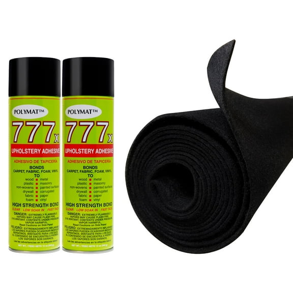 16FT x 3.75FT BLACK SPEAKER BOX CARPET + 2 CANS 777 SPRAY GLUE ADHESIVE