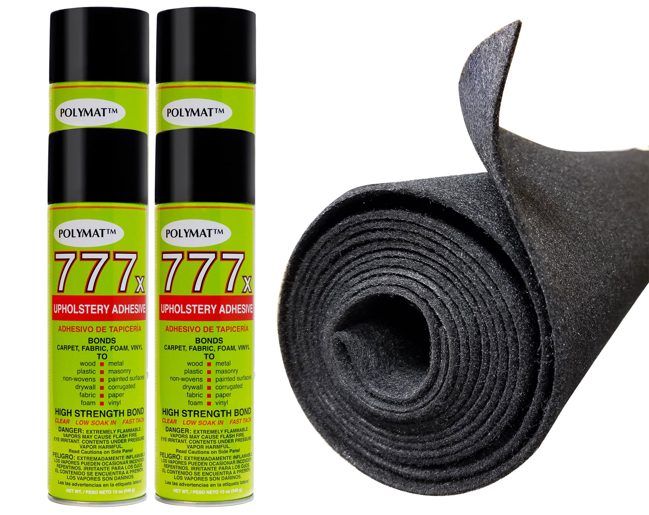 16FT x 3.75FT Charcoal Speaker Box Carpet +4 Cans 777 Fabric Spray Glue…