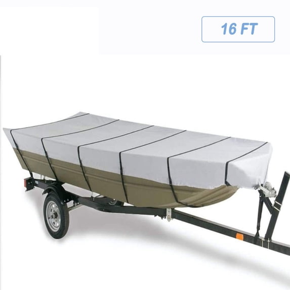 16FT x 75" 210D Marine Grade Boat Cover, Waterproof Heavy-Duty Trailerable Fit for Jon Boat, Grey