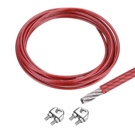 Uxcell 16Ft Wire Rope 304 Stainless Steel Cable 0.5" Vinyl Coated with 2Pcs Screw Chuck for Hanging Clotheslines Lifting Red