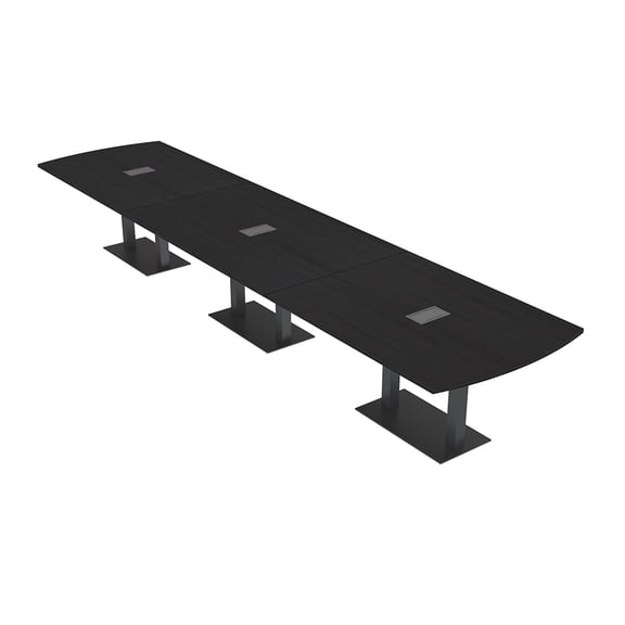 16Ft Arc Rectangle Powered Modular Conference Table Double Black Bases
