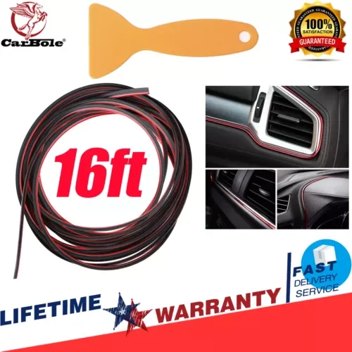 16Ft Car Interior Door Gap Edge Line Molding Trim Strip Decorate Accessories Red