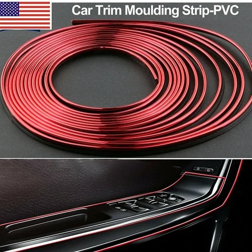 16Ft Car Interior Door Gap Edge Line Molding Trim Strip Decorate Red Accessories