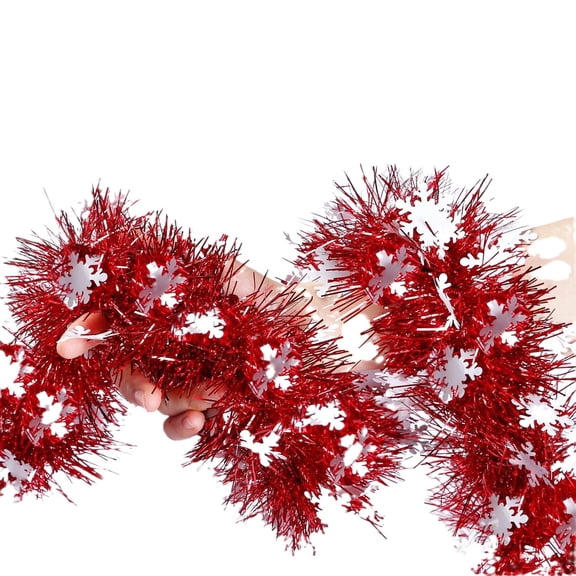 16Ft Christmas Snowflake Tinsel Garland, Xmas Tree Red Metallic Twist Garland Ceiling, Hanging Decorations for New Year Party Birthday Holiday Indoor Outdoor Supplies