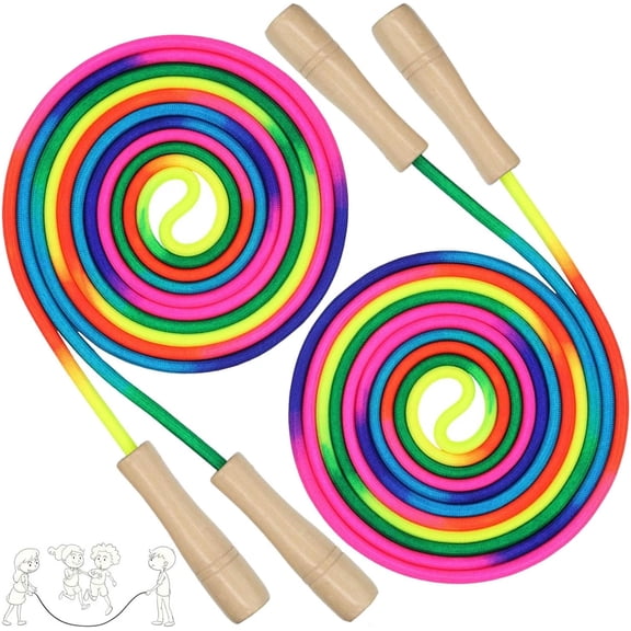 16Ft Double Dutch Jump Rope, 2Pcs Adjustable Double Dutch Skipping Rope, Multiplayer Rainbow Jumping Rope for Multiplayer, Outdoor, Gym, Fitness, Group Activity (Rainbow Colors)