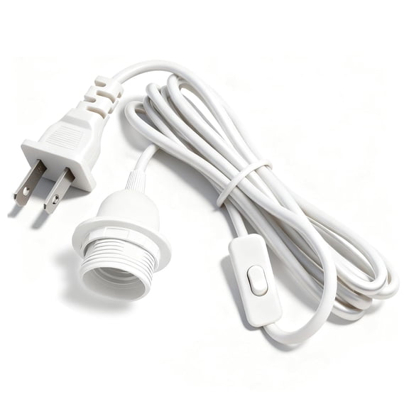 16Ft Pendant Light Kit, White Plug in Hanging Lantern Cord Cable E26 E27 Corded Light Socket with On/Off Switch, Socket Rings, UL Approval, 1 Pack