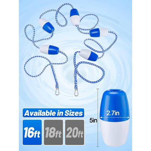 16Ft Pool Safety Rope with Floats - Effective Visibility Floating Rope Divider Barrier with Pre-Assembled Stainless Steel Hooks for Indoor and Outdoor Swimming Pool