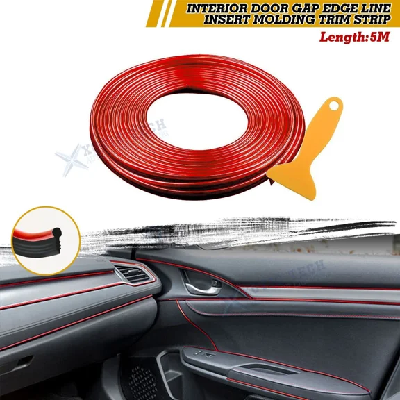 16Ft Red Car Interior Door Gap Edge Line Insert Molding Trim Strip Accessories