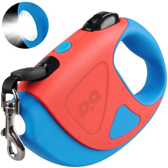16Ft Retractable Dog Leash w/ LED Flashlight,ABCPOW Lightweight Pet Leash for Small Medium Dogs Up to 66 lbs,Anti-Slip Handle,Stainless Metal Spring Strong Nylon Tape,Tangle Free,One-Handed Brake