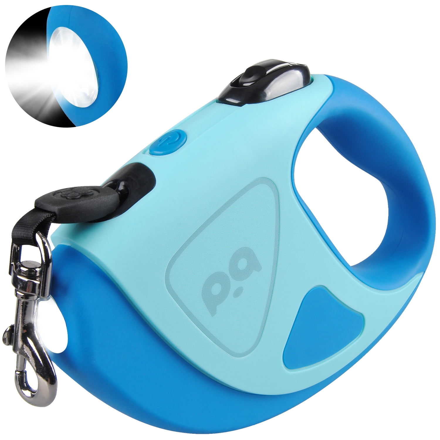 16Ft Retractable Dog Leash w/ LED Flashlight,ABCPOW Lightweight Pet Leash for Small Medium Dogs Up to 66 lbs,Anti-Slip Handle,Stainless Metal Spring Strong Nylon Tape,Tangle Free,One-Handed Brake
