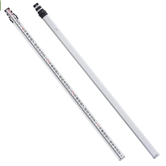 16Ft Telescopic Aluminum Grade Rod, 4 Sections, Double-Sided 1/8In Scale, Bubble Level, Carrying Bag