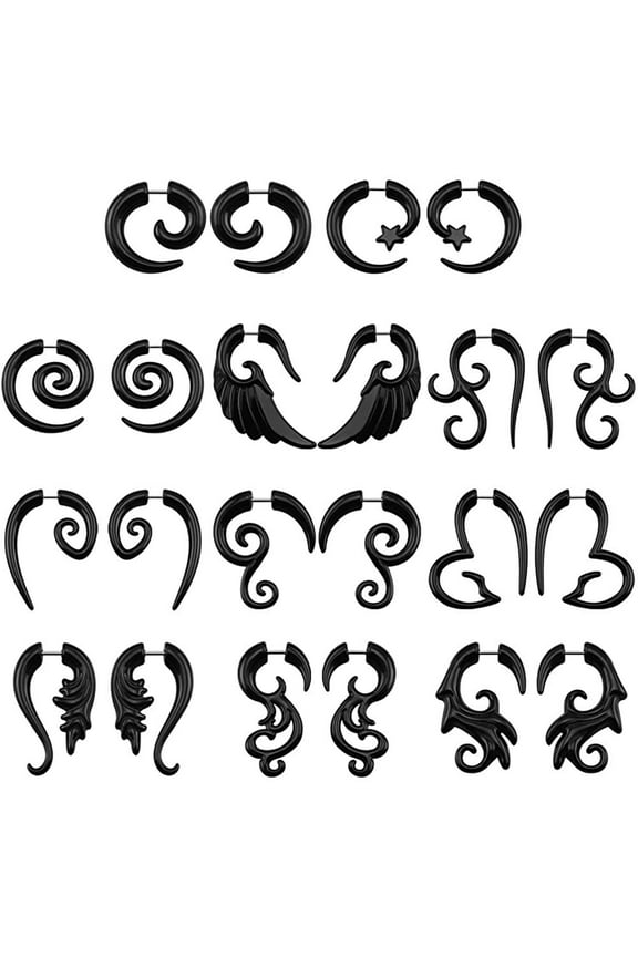 16G 11 Pairs Fake Ear Tapers Acrylic Ear Gauge Spiral Stretcher Piercing Black Fake plugs Horn Stud Earrings
