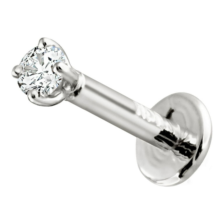 16G 14K White Gold 0.035ct Diamond Labret Monroe Stud 6mm Post
