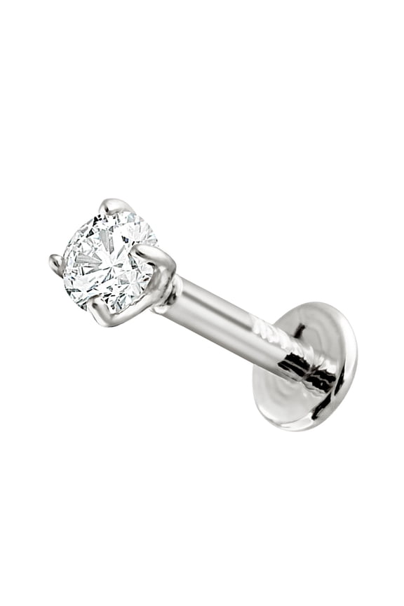 16G 14K White Gold 0.08ct Diamond Labret Monroe Stud 6mm Post Flat Disk Bottom Prong Set 2.5mm Genuine Round Brilliant Cut Diamond Lip Ring Tragus Stud 14KLBRT-25WD6WG