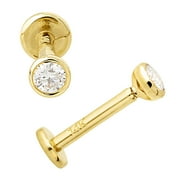 JEWELRY AVALANCHE 16G 14K Yellow Gold Bezel Set 2.5mm Moissanite Labret Monroe Stud 8mm Post Flat Disk Bottom Lip Ring Tragus Stud Internally Threaded 14KLBRT-BZ25MNT8YG