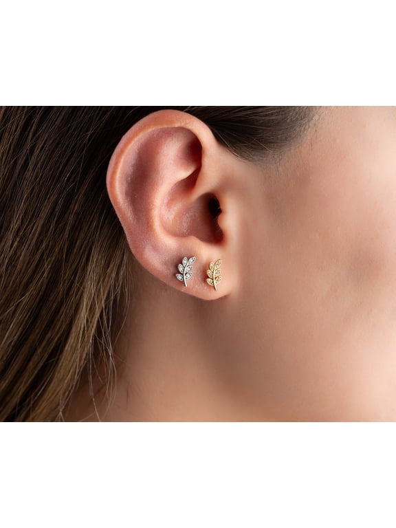 16G/18G/20G G23 Titanium Push in Leaf Flat Back tragus stud, threadless earring, cartilage conch earring, helix piercing, CZ nap earring
