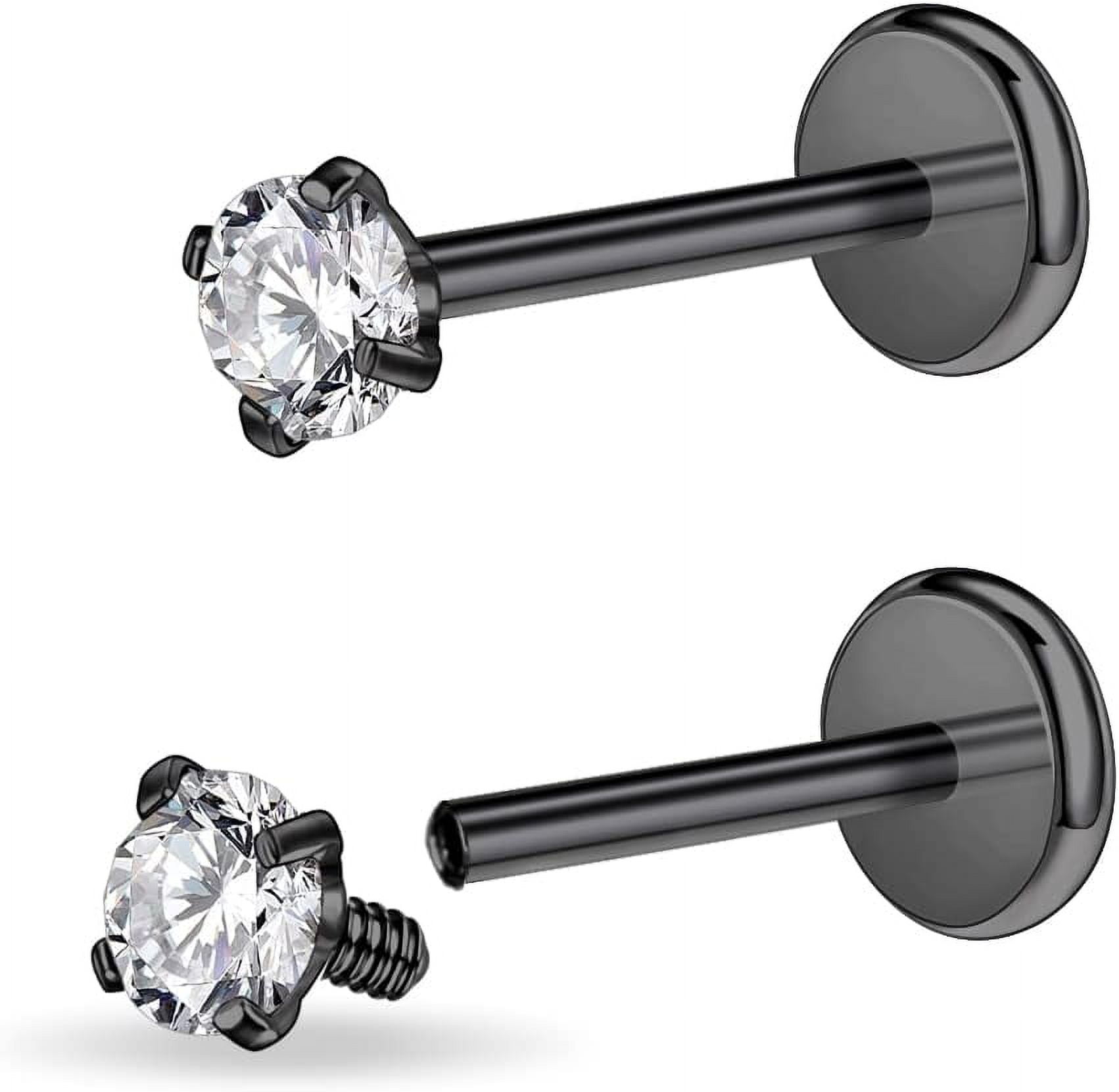 16G/18G Surgical Steel Internal Thread Cz Stud Piercing Jewelry For Tragus/Nose/Helix/Conch/Medusa/Lip/Labret - Helix Tragus Cartilage Earring For Women Men 2Pcs[Z2729]
