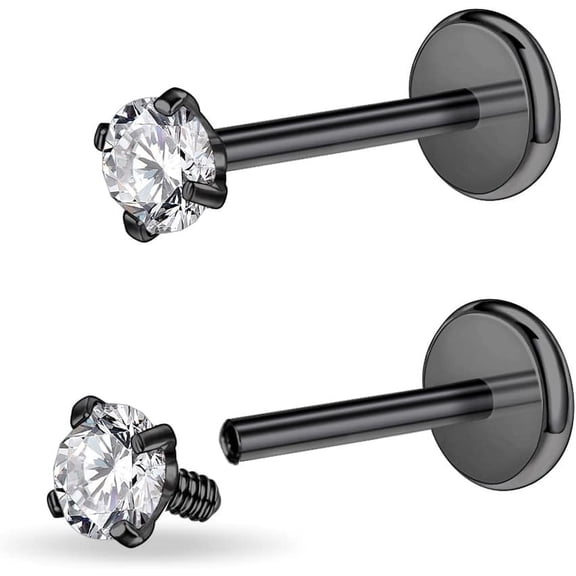 16G/18G Surgical Steel Internal Thread Cz Stud Piercing Jewelry For Tragus/Nose/Helix/Conch/Medusa/Lip/Labret - Helix Tragus Cartilage Earring For Women Men 2Pcs[Z2769]