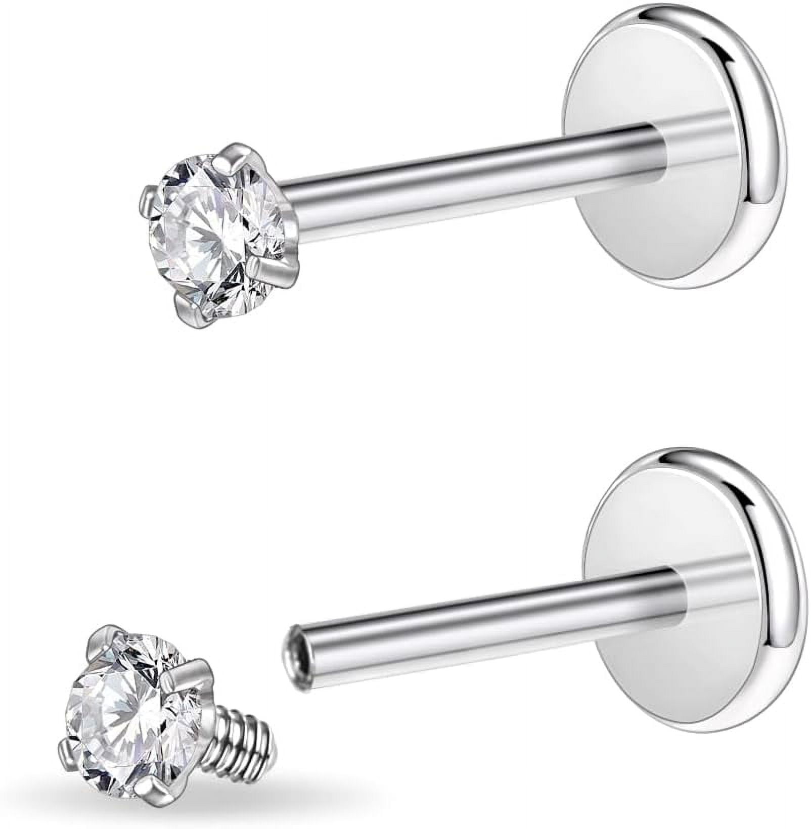 16G/18G Surgical Steel Internal Thread Cz Stud Piercing Jewelry For Tragus/Nose/Helix/Conch/Medusa/Lip/Labret - Helix Tragus Cartilage Earring For Women Men 2Pcs[Z2717]