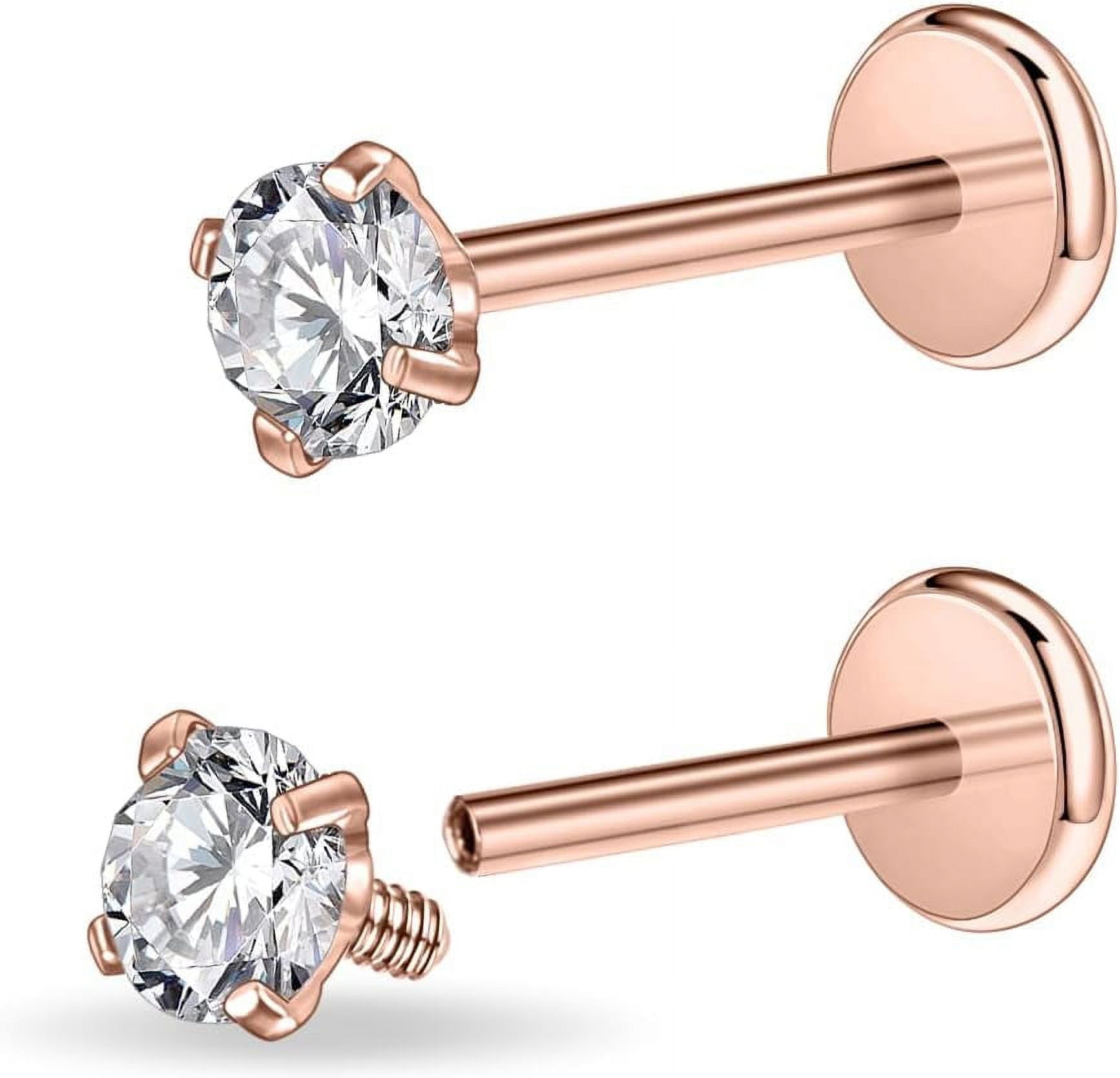 16G/18G Surgical Steel Internal Thread Cz Stud Piercing Jewelry For Tragus/Nose/Helix/Conch/Medusa/Lip/Labret - Helix Tragus Cartilage Earring For Women Men 2Pcs[Z2705]
