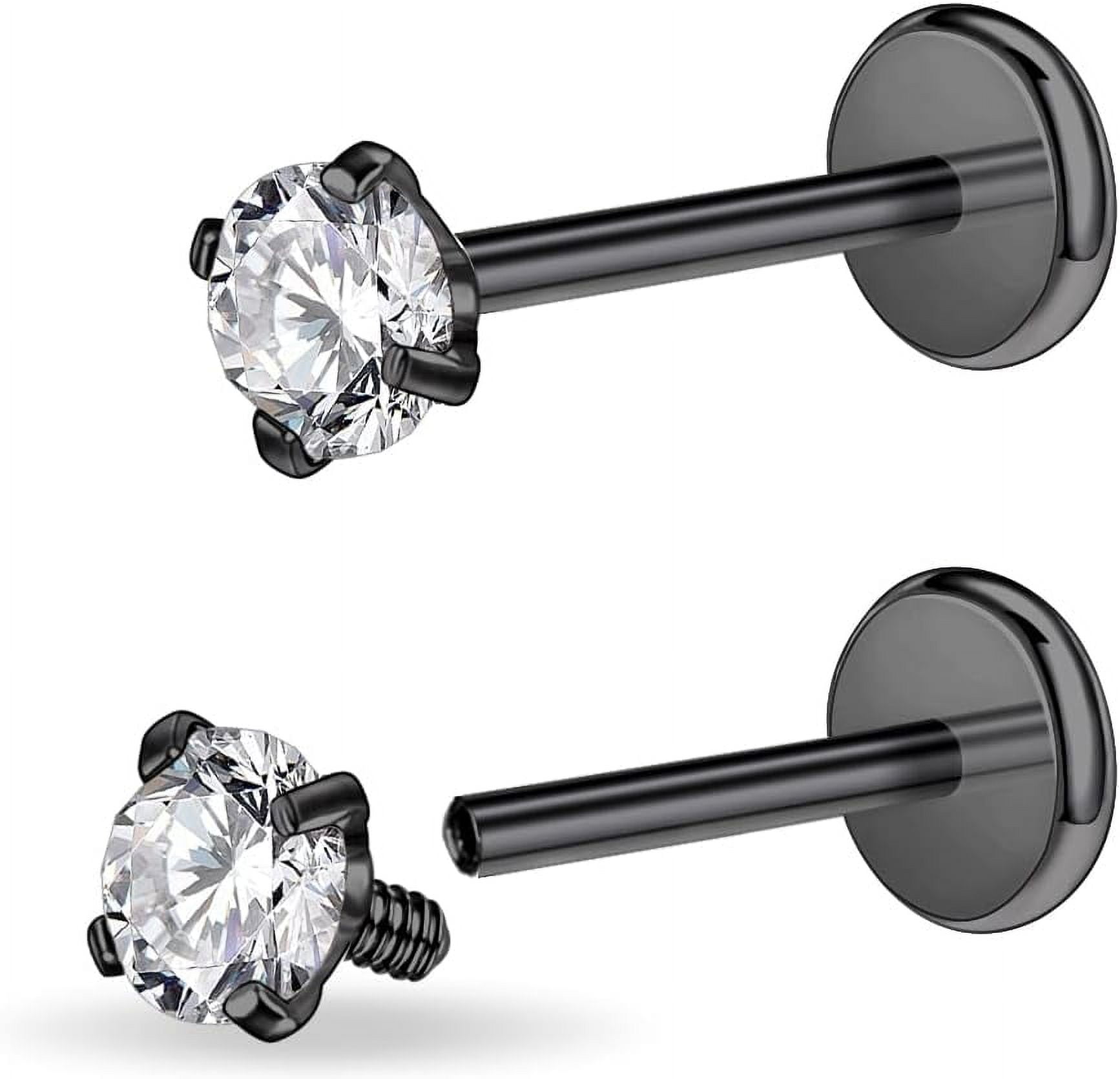 16G/18G Surgical Steel Internal Thread Cz Stud Piercing Jewelry For Tragus/Nose/Helix/Conch/Medusa/Lip/Labret - Helix Tragus Cartilage Earring For Women Men 2Pcs[Z2780]