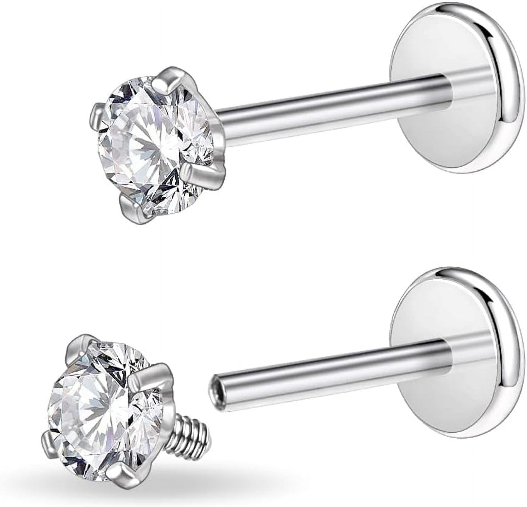 16G/18G Surgical Steel Internal Thread Cz Stud Piercing Jewelry For Tragus/Nose/Helix/Conch/Medusa/Lip/Labret - Helix Tragus Cartilage Earring For Women Men 2Pcs[Z2718]