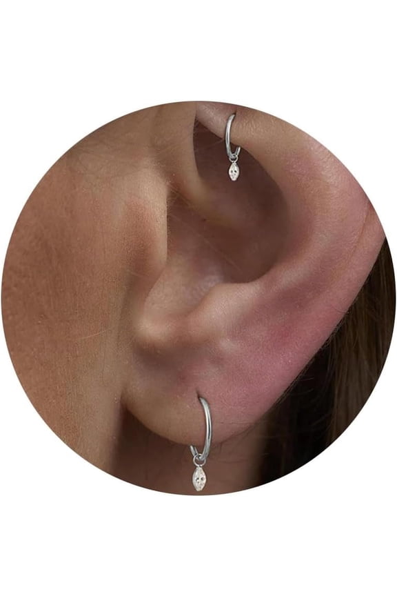 16G 18G Titanium Dangle Huggie Hoop, Cartilage Conch Helix Hoop Earring, Rook Conch Piercing Jewelry