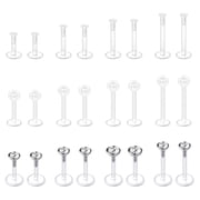 16G 24Pcs Clear Earrings Lip Labret Medusa Piercing Studs Jewelry Flat Plastic Back Lip Rings Retainer Push Fit Bioflex Piercing for Monroe Ashelry Tragus Helix 6mm 8mm 10mm 12mm for Work