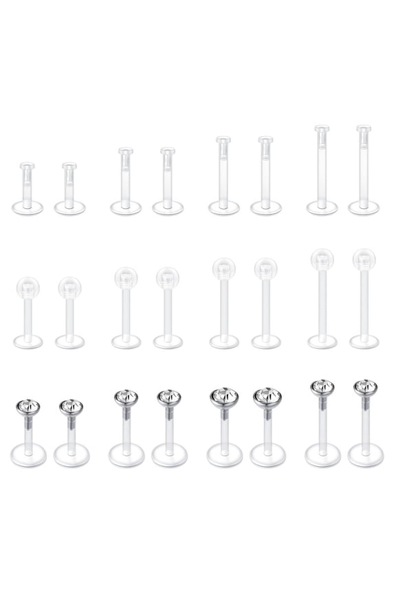 16G 24Pcs Clear Earrings Lip Labret Medusa Piercing Studs Jewelry Flat Plastic Back Lip Rings Retainer Push Fit Bioflex Piercing for Monroe Ashelry Tragus Helix 6mm 8mm 10mm 12mm for Work